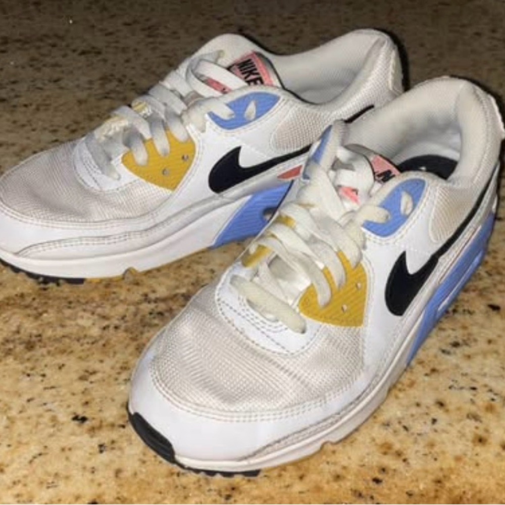 Nike White Sneakers with Blue and Yellow Accents